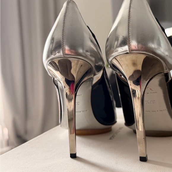 Balenciaga scarpa  Black and Silver Patent Pointed-Toe Stiletto Pumps 37 1/2 - Picture 6 of 9